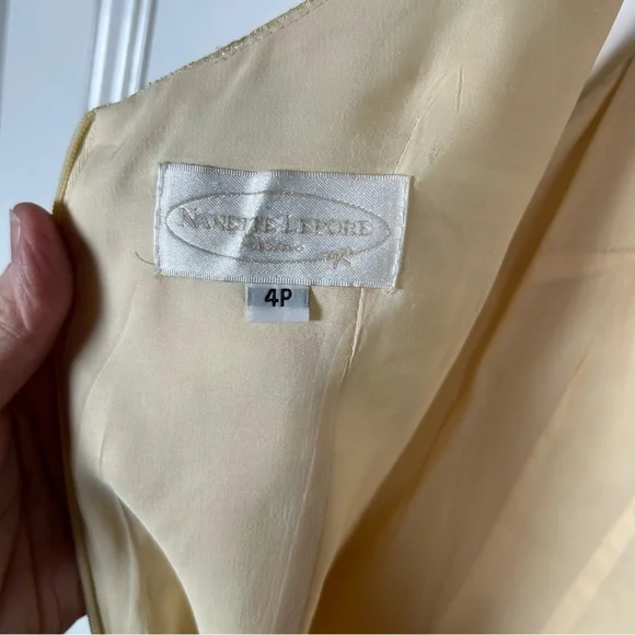 Nanette Leopore Ivory Silk Midi Sheath Dress V-Neck Crochet Sequined Hem Size 4P - Picture 6 of 9